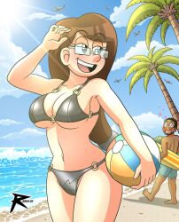 amanda_bright beach black_bikini breasts brown_eyes brown_hair flirting half-closed_eyes lady_ace love original_character raishags sexy_beach solo_female solo_male swimsuit swimwear the_loud_house volleyball