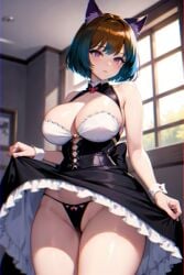 1girls ai_generated animation_meme_community bedroom cute fanart maid maid_outfit michiku_mochizuki panties playboy_outfit purple_eyes