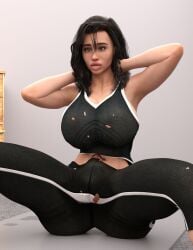 1futa 3d armpits arms_behind_head ass_expansion bimbo bimbo_lips black_hair breast_expansion bulge erect_penis erection erection_under_clothes futa_only futanari huge_ass huge_breasts isabel3dx large_penis penis_growth solo spread_legs wardrobe_malfunction yoga yoga_pants yoga_pants_bulge