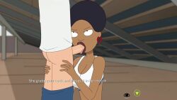 1boy1girl blowjob cheerleader cheerleader_uniform clevage dark-skinned_female dark_lips ferdafs grace_smith_(rick_and_morty) morty_smith rick_and_morty rick_and_morty:_a_way_back_home tongue