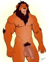 anthro balls big_balls big_penis disney flaccid furry lion male male_only mane muscles muscular nude penis reiner55 scar scar_(the_lion_king) scar_across_eye solo solo_male the_lion_king