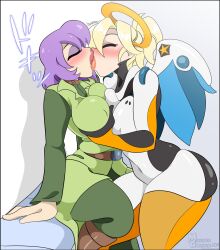 female french_kissing kissing mercy overwatch tongue_kiss tongue_kissing