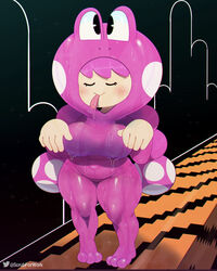 1girls 2020 3_toes blush bodysuit breasts closed_eyes clothed curvy dripping female female_only frog frog_suit fully_clothed fungi_fauna fungi_humanoid fungus happy humanoid light-skinned_female light_skin long_tongue mario_(series) mushroom mushroom_humanoid nintendo pale-skinned_female pale_skin pigtails pink_hair rosy_cheeks shortstack smile solo solo_female somescrub standing suit super_mario_bros._3 super_mario_maker super_mario_maker_2 thick thick_thighs thighs toadette tongue tongue_out twitter_username video_games voluptuous watermark wet wide_hips