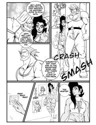 annoyed black_and_white comic comic_page crossdressing dialogue dragon_ball dragon_ball_z femboy feminine_male long_hair male_only original_character ukevegeta13 yam_(ukevegeta13)