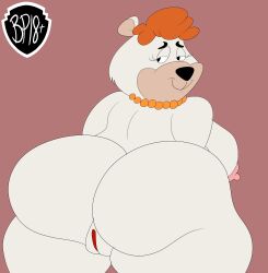 anthro bear big_ass big_breasts big_butt blastprocessing16 cartoony collar emmy_lou_(loopy_de_loop) fur hanna-barbera loopy_de_loop mammal nipples orange_hair pussy smile vagina white_fur