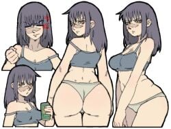 1girls anger_vein ass can crop_top curvy drink drink_can frown holding_can hourglass_figure jujutsu_kaisen medium_breasts medium_hair narrow_shoulders no_pants panties pantsu_ripper scar scar_on_cheek scar_on_face tank_top thick_thighs thin_arms thin_waist thong underwear utahime_iori v_shaped_eyebrows wide_hips