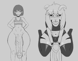 2boys absurd_res anthro asriel_dreemurr ass balls big_butt blush bodily_fluids chara choker compik curvaceous curvy curvy_body femboy femboy_on_femboy gay gigantic_balls gigantic_penis gigantic_thighs girly goat hi_res huge_ass hung hung_trap hyper_balls hyper_genitalia hyper_penis penis_awe penis_out stockings thick_ass thick_thighs undertale undertale_(series) video_games