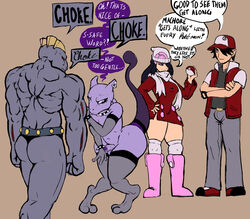 1girls 3boys anthro anthrofied ass boots bottomwear bracelet clothed clothed_male_nude_female clothing collar dawn_(pokemon) dialogue english_text feline female femboy furry generation_1_pokemon girly group hair hair_over_one_eye half-closed_eyes hat headgear headwear hi_res human humanoid imminent_sex jewelry legendary_pokémon legwear machoke male mammal mewtowo_(shadman) mewtwo nintendo original_character pants penis piercing poke_ball pokemon pokemon_(species) pokemon_dppt pokemon_rgby red_(pokemon) scarf shedra simple_background speech_bubble spiked_bracelet spiked_collar spikes stockings testicles text thick_thighs video_games wide_hips