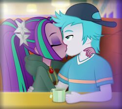 animated aria_blaze balls clothed_female clothed_sex cum cum_on_clothes cum_on_hand equestria_girls fully_clothed fully_clothed_female human_male kissing my_little_pony penis public_sex randomtriples stealth_handjob stealth_sex tagme video