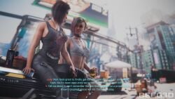 2girls 3d beeg3d car cd_projekt_red clothed cyberpunk_2077 green_hair judy_alvarez lesbian light-skinned_female purple_hair smoking tattoo tattoos v_(cyberpunk_2077) valerie_(cyberpunk_2077) yuri