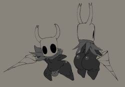 ass bubble_butt bulge femboy garbageboxxxed hollow_knight horns insectoid insects male male_only mask protagonist_(hollow_knight) robe small thong weapon