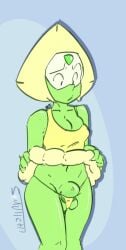 1futa barely_contained_penis bottomless cartoon_network clothed clothing dress dress_lift edit exposed_balls flaccid futa_only futanari gem_(species) humanoid humanoid_penis light_skin nervous panties partially_clothed penis peridot_(steven_universe) short_hair smutichi solo standing steven_universe