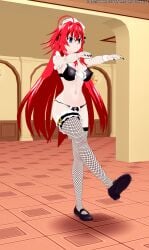 3d artist_name bikini black_bra black_panties bra femsub fishnet_legwear fishnet_thighhighs high_school_dxd large_breasts latinkaixa long_hair maid maid_bikini panties red_hair rias_gremory thighhighs web_address zombie_walk