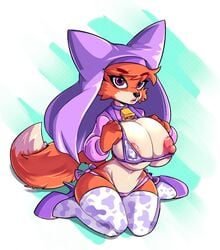 anthro bell bell_collar big_breasts breasts canid canine clothing collar disney female female_only footwear fox hi_res high_heels legwear maid_marian mammal missphase nipples robin_hood_(disney) shoes solo thigh_highs