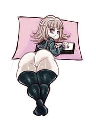 1girls ass danganronpa danganronpa_2:_goodbye_despair drillslewds nanami_chiaki pout solo straight_hair thick_thighs thighhighs