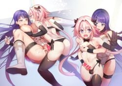 1boy 1girls androgynous areolae astolfo_(fate) black_thighhighs blue_eyes blush boots censor_bar censored cum cum_in_pussy cum_inside ejaculation fate/grand_order fate_(series) femboy femboy_on_female girly gloves hair_ribbon handjob hetero hugging_from_behind josou_seme large_breasts long_hair medium_hair micro_bikini nipples pink_hair purple_eyes purple_hair saint_martha saint_martha_(swimsuit_ruler) shikanari straight surprised sweat testicles testicles_in_panties thick_thighs thighhighs tight_clothing tight_underwear trap vaginal_penetration vaginal_sex wet