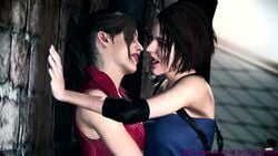 2girls 3d animated biohazard capcom claire_redfield claire_redfield_(jordan_mcewen) female female_only french_kissing jill_valentine jill_valentine_(sasha_zotova) kamadeva kissing missmoonified open_mouth resident_evil resident_evil_2 resident_evil_2_remake resident_evil_3 resident_evil_3_remake silkymilk sound source_filmmaker tongue tongue_out video voice_acted yuri