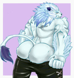 anthro ass digimon iceleomon leomon lion male male_only merong panjyamon