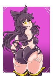 1girls ass ass_grab big_ass big_butt black_hair black_panties blake_belladonna bottom_heavy breasts bubble_ass bubble_butt drillslewds fat_ass fat_butt female female_only large_ass large_butt long_hair looking_back panties rwby solo thick_thighs underwear wide_hips