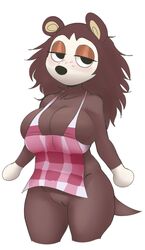 2020 alternate_breast_size animal_crossing anthro apron big_breasts breasts casual casual_nudity clothing digital_media_(artwork) eulipotyphlan female freckles fur furry furry_only genitals hair half-closed_eyes hedgehog hi_res mammal mostly_nude naked naked_apron narrowed_eyes neilious_dyson neiliousdyson nejtacoz58m8 nintendo nude nudist outerwear pussy sable_able simple_background solo tail topwear video_games white_background