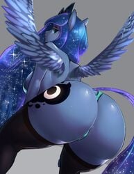 1girls alicorn animated anthro anthrofied ass ass_shake big_ass black_stockings bouncing_ass cigusa clothed clothing female female_only friendship_is_magic furry gif long_hair looking_back my_little_pony panties princess_luna_(mlp) raised_tail royalty simple_background solo stockings thighhighs twerking wings