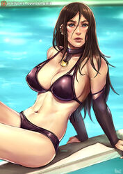 1girls big_breasts bikini black_hair female female_only fully_clothed kachima laura_kinney long_hair marvel mutant pool poolside solo solo_female solo_focus swimsuit x-23 x-men