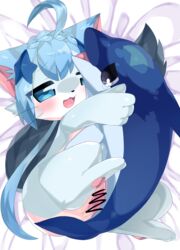 2018 absurd_res ahoge akurara anthro anthro_on_feral black_eyes blue_body blue_eyes blue_fur blue_hair blue_skin blush bodily_fluids braided_hair cat_busters censored cetacean delphinoid domestic_cat duo felid feline felis female female_penetrated feral fur hair hi_res ineffective_censorship interspecies male male_penetrating male_penetrating_female mammal marine meru_(artist) mosaic_censoring penetration straight tears toothed_whale vaginal_penetration zoophilia