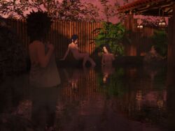 3d 3d_(artwork) 3girls 3milfs areolae black_eyes black_hair breasts brown_hair covering detailed_background hinata's_mother hot_spring inuzuka_tsume long_hair milf milfs mother naked naruto naruto_(classic) naruto_shippuden nipples nude partially_submerged relaxing shinteo sitting standing sunset talking towel uchiha_mikoto violet_eyes water