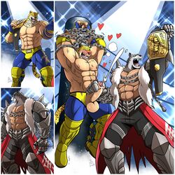 1:1 absurd_res armor_king big_muscles chained duo ejaculation hi_res huge_muscles king_(tekken) male male/male male_only muscular raised_arm takataka tekken video_games