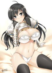 big_breasts black_hair bra female female_only large_breasts long_hair panties purple_eyes sega shining_(series) shining_resonance solo solo_female solo_focus sonia_blanche stockings