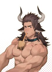 arknights bara bara_tiddies bara_tits big_breasts big_pecs bubble_tea bubble_tea_challenge male male_only matterhorn solo_male