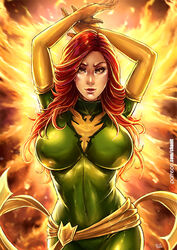 big_breasts big_eyes bodysuit female female_only jean_grey kachima long_hair marvel marvel_comics mutant phoenix_(x-men) red_hair redhead solo solo_female solo_focus superheroine x-men