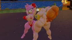 2girls 3d 3d_(artwork) amy_rose anthro anthro/human anthro_dominating_human anthro_domination ass barefoot big_ass big_breasts big_butt big_thighs bikini_bottom boxing boxing_gloves boxing_ring breasts bubble_ass bubble_butt butt closed_eyes crossover crown curvy duo earrings female_focus female_only fight fighting fighting_ring flower_earrings furry ginger_hair gloves green_eyes hairband human human/anthro larger_human light-skinned_female light_skin lips mario_(series) mostly_nude nintendo nipples open_mouth outside panties part_1 pink_fur pink_hair princess_daisy punch red_boxing_gloves red_gloves red_hairband red_panties rngsucks sega shoulder_length_hair size_difference smaller_anthro sonic_(series) sonic_the_hedgehog_(series) string_panties thick thick_ass thick_butt thick_hips thick_thighs thighs topless topless_boxing topless_female uppercut vs wide_hips yellow_boxing_gloves yellow_gloves