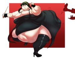 1girls 2022 ass belly belly_overhang black_hair breasts cleavage fat female female_focus ffa5 heel_boots heels hi_res high_resolution highres hips huge_ass huge_belly huge_breasts huge_thighs milf navel obese obese_female overweight overweight_female plump spy_x_family thick_thighs thighs voluptuous wide_hips yor_briar