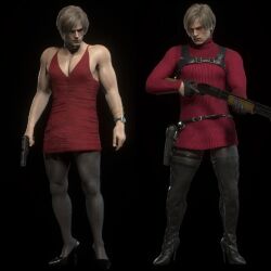 1boy 1human 1male 3d 3d_(artwork) 3d_model ada_wong_(cosplay) blonde_hair capcom costume_switch crossdressing leon_scott_kennedy male male_only manly_crossdresser muscular muscular_male resident_evil resident_evil_2 resident_evil_2_remake resident_evil_4 resident_evil_4_remake solo