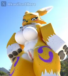 1girls 3d akariisnthere anthro digimon female_only furry pussy renamon roblox robloxian tagme twitter_username watermark yellow_fur