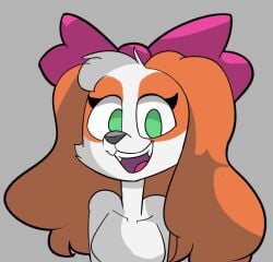 anthro anthro_only canine canine dog_ears dog_girl fur furry furry_only green_eyes looking_at_viewer maddie_(runebellarts) open_mouth runebellarts tagme teeth tongue topless