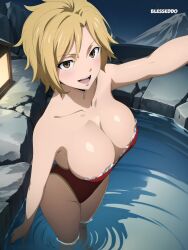 1girls ai_generated big_breasts blesseddo blonde_hair cleavage dimaria_yesta fairy_tail looking_at_viewer looking_up short_hair tagme