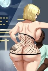 android_18 blacked blonde_hair blue_eyes cheating_wife cuckold dark-skinned_male dragon_ball dragon_ball_super dragon_ball_z exhibitionism female fishnets huge_ass interracial light-skinned_female netorare night ntr pinkpawg public_nudity queen_of_spades sucking_nipples tattoo