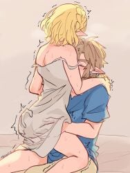 1boy 1boy1girl 1girls aorin arms_around_partner ass_grab bare_legs between_legs big_ass blonde_hair blush breasts_on_face closed_eyes elf elf_ears elf_female embrace female hip_grab hugging kissing legs_around_partner legs_held_open legs_spread link link_(tears_of_the_kingdom) male princess_zelda sleeveless_shirt spread_legs tears_of_the_kingdom the_legend_of_zelda twitching wet wet_body wet_skin wholesome zelda_(tears_of_the_kingdom)