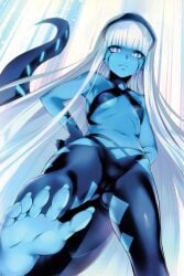 001_(darling_in_the_franxx) 1girls blue_eyes darling_in_the_franxx female female_only foot_fetish highres klaxo-sapien solo tail white_eyes white_hair