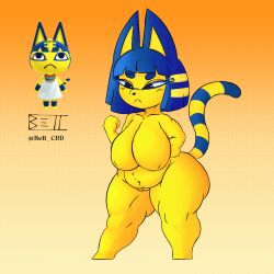 1girls animal_crossing ankha ankha_(animal_crossing) anthro ass bell_crd big_breasts big_butt breasts felid female furry genitals hi_res mammal nintendo overweight pussy slightly_chubby sole_female solo thick_thighs