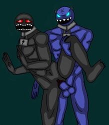2boys blue_body blue_eyes cuntboy demon gay geometry_dash gray_body keymaster moaning_in_pleasure red_eyes thrusting_into_pussy vaginal_penetration vaginal_sex vault_keeper