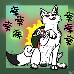 amaterasu animal_genitalia animal_pussy belly better_version_at_paywall canid canine canine_genitalia canine_pussy canis capcom claws deity digital_media_(artwork) domestic_dog female feral fur genitals heliofox mammal markings multi_nipple nipples okami okami_(capcom) pawpads paws praise pussy quadruped simple_background solo tail teasing white_body white_fur wolf