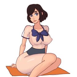 2019 areolae ass bioshock bioshock_infinite blue_eyes breasts brown_hair bubble_butt busty dress elizabeth_comstock erect_nipples female female_focus female_only georgezero hourglass_figure medium_breasts nipples see-through see-through_clothing see-through_dress short_hair sitting tagme white_background wide_hips