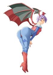 automatic_giraffe bottom_heavy darkstalkers from_behind head_wings huge_ass lilith_aensland small_breasts succubus succubus_costume succubus_wings vampire_(game) very_short_hair