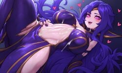 ai_generated big_breasts cum cum_on_body cum_on_breasts cum_on_face cum_on_stomach large_breasts league_of_legends leblanc looking_at_viewer nai_diffusion solo torn_clothes torn_clothing wet