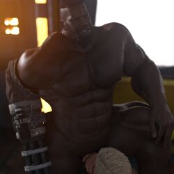 2boys 2humans 2males 3d 3d_(artwork) 3d_model bara bara_tits barret_wallace beard big_penis black_hair dark-skinned_male dark_skin erection facial_hair final_fantasy final_fantasy_vii final_fantasy_vii_remake gay gay_interracial gay_sex interracial interracial_sex male male_only masculine melanin muscles muscular nsfwmaker nude oral oral_insertion oral_penetration oral_sex penis prosthetic_arm sex square_enix tsilyaxd