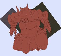 armor balls big_balls big_penis big_teeth capcom chubby_male demon flat_colors genitals genma male male_only monster onimusha penis redras_shoru sketch solo video_games