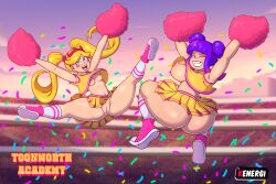 2girls ass big_ass big_butt blonde_hair bottomless breasts cheerleader cheerleader_outfit cheerleader_uniform disney female female_only glitch_techs going_commando hi_res huge_ass kenergi looking_at_viewer medium_breasts miko_kubota multiple_girls nickelodeon no_panties no_panties_under_skirt pantyless purple_hair small_breasts star_butterfly star_vs_the_forces_of_evil thick_ass thick_thighs thighhighs thighs two_tone_hair